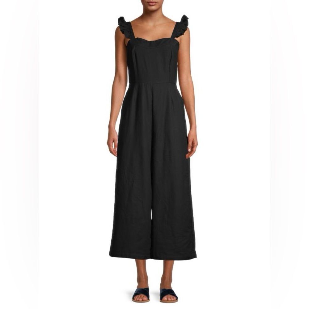 Lea & Viola Saks Off 5th 100% Cotton Solid Ruffle Jumpsuit Side Slip Pockets S